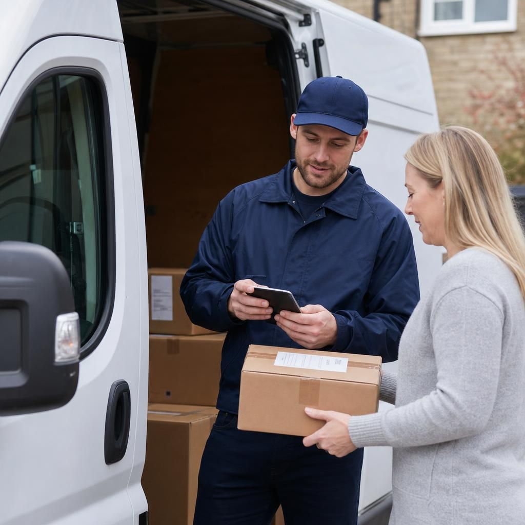 Delivery driver following optimised route on GPS navigation