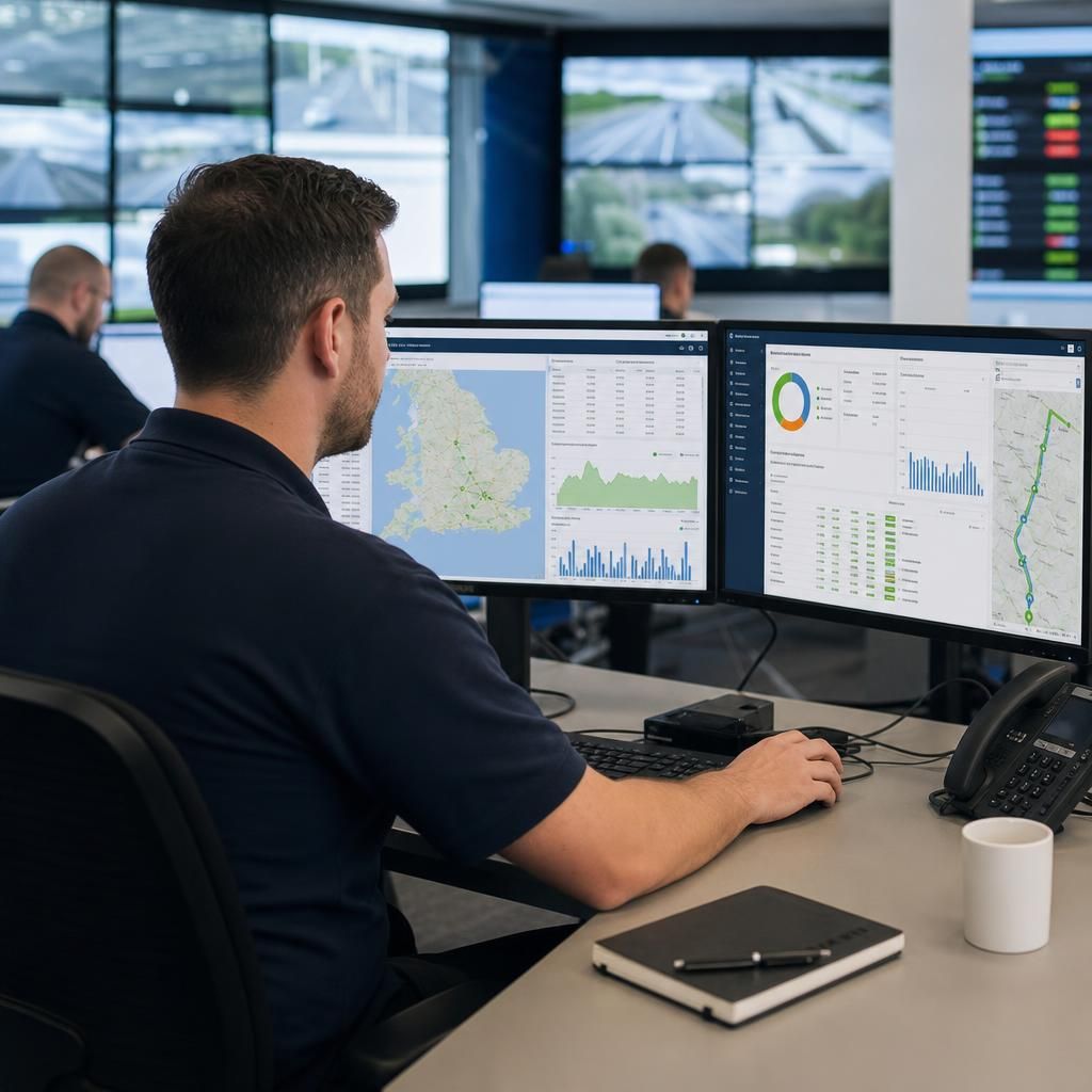 Fleet manager analysing fuel usage on a digital dashboard