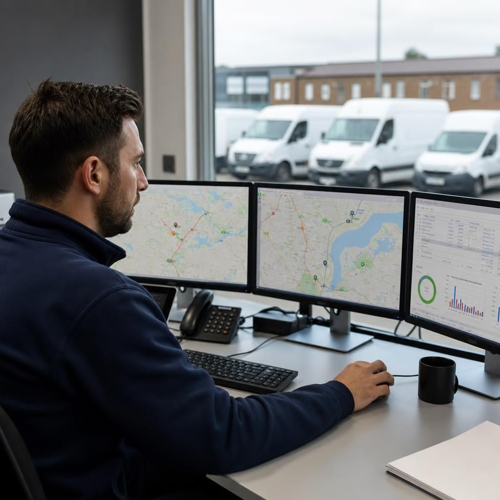 Fleet manager analysing data on a digital dashboard