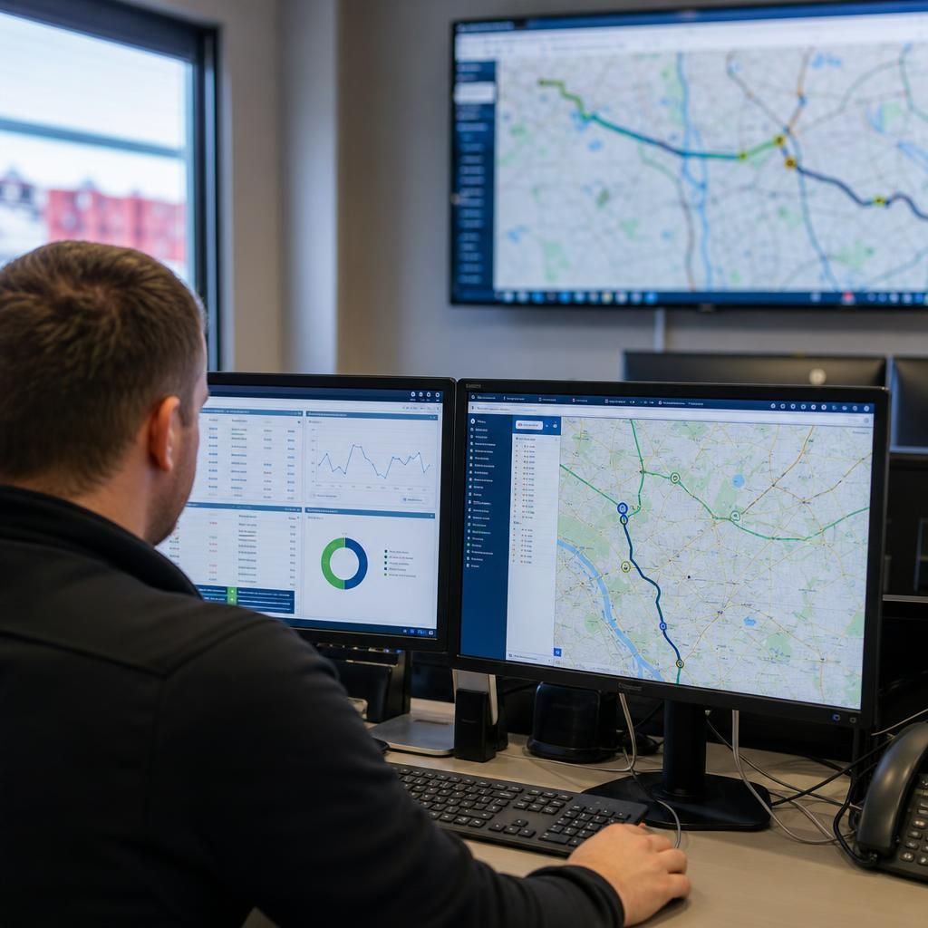 Fleet manager tracking vehicles on a digital map