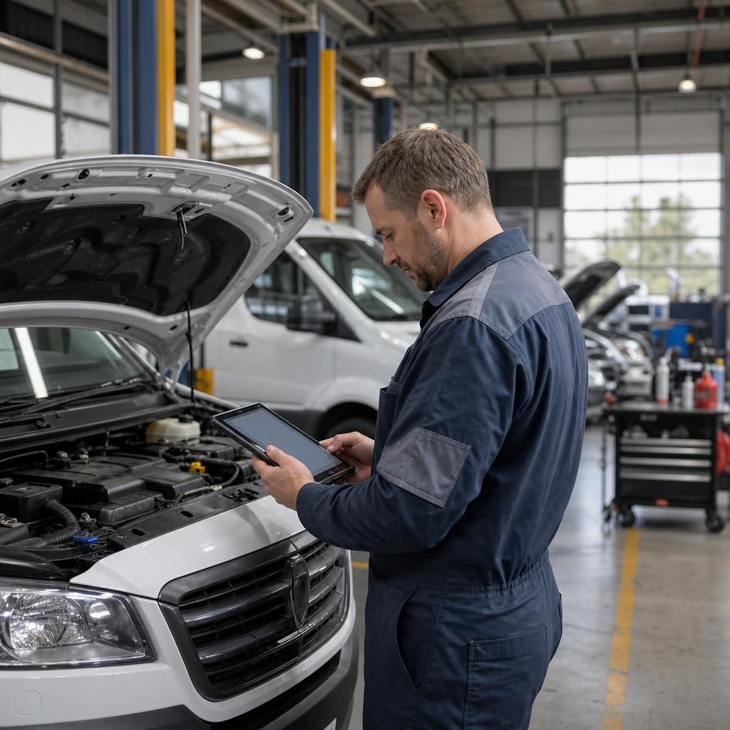 Technician checking parts inventory