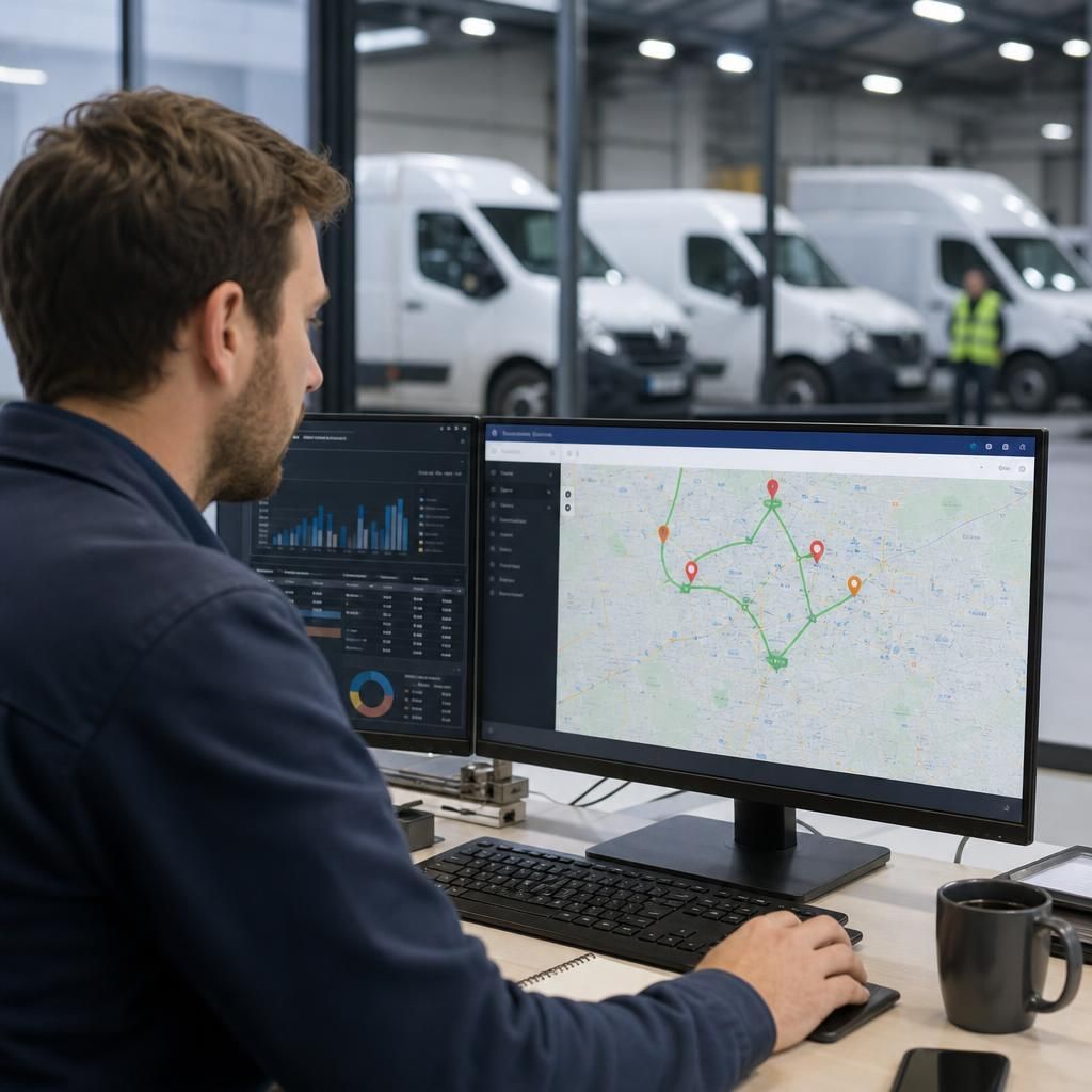 Fleet tracking dashboard displaying real-time vehicle locations