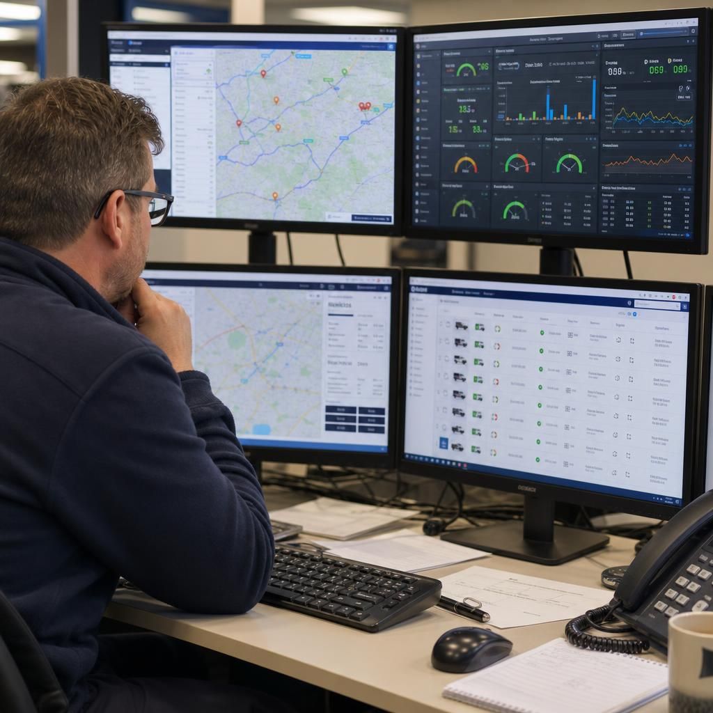 Security personnel tracking a fleet on a digital map