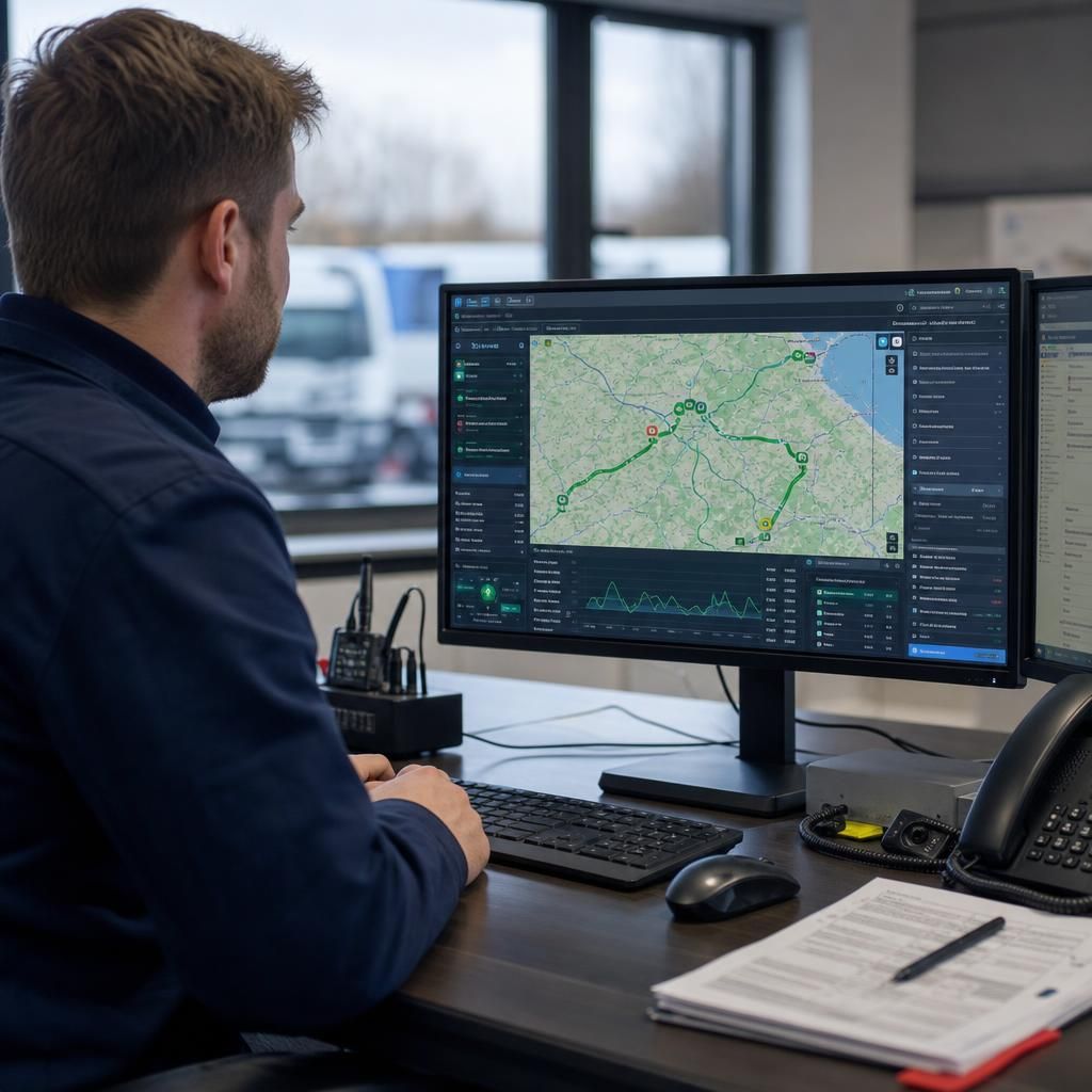 Fleet manager analysing GPS data on a computer