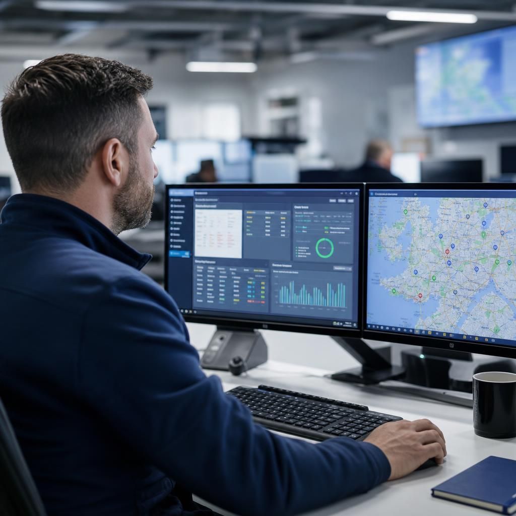 Vehicles in a fleet yard with GPS tracking units