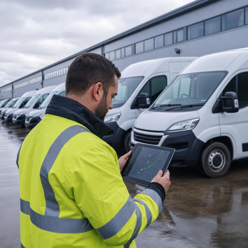 Fleet of commercial vehicles parked securely