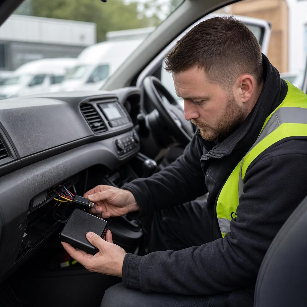 Security highlight over a fleet of parked vehicles