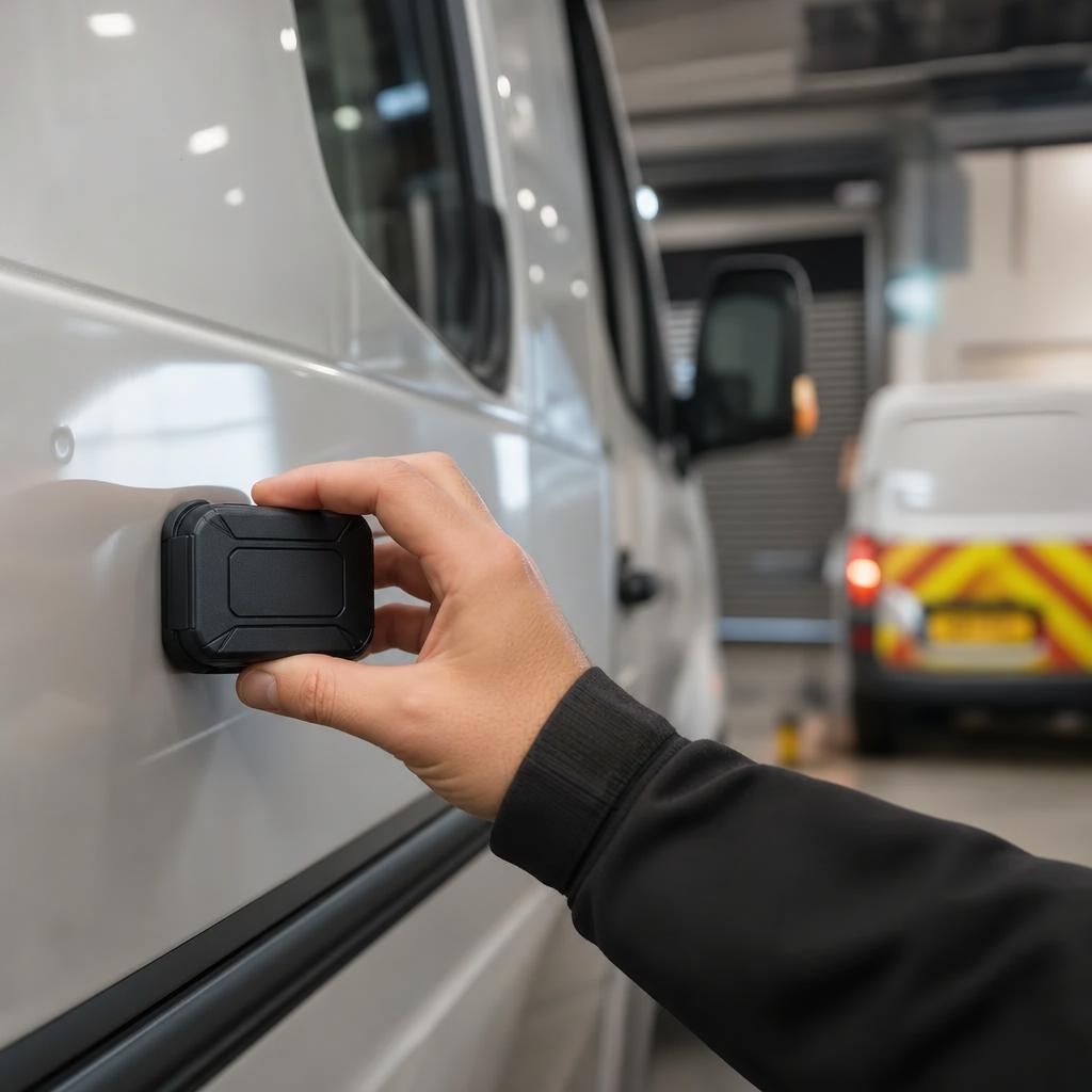 Close-up of a Magnetic GPS Tracker on a Truck