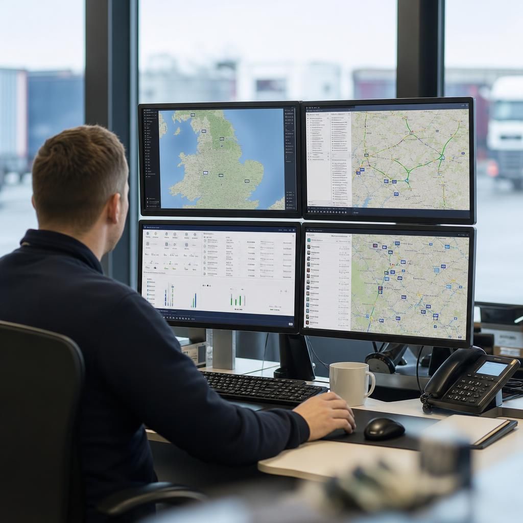 Manager overseeing a fleet of vehicles