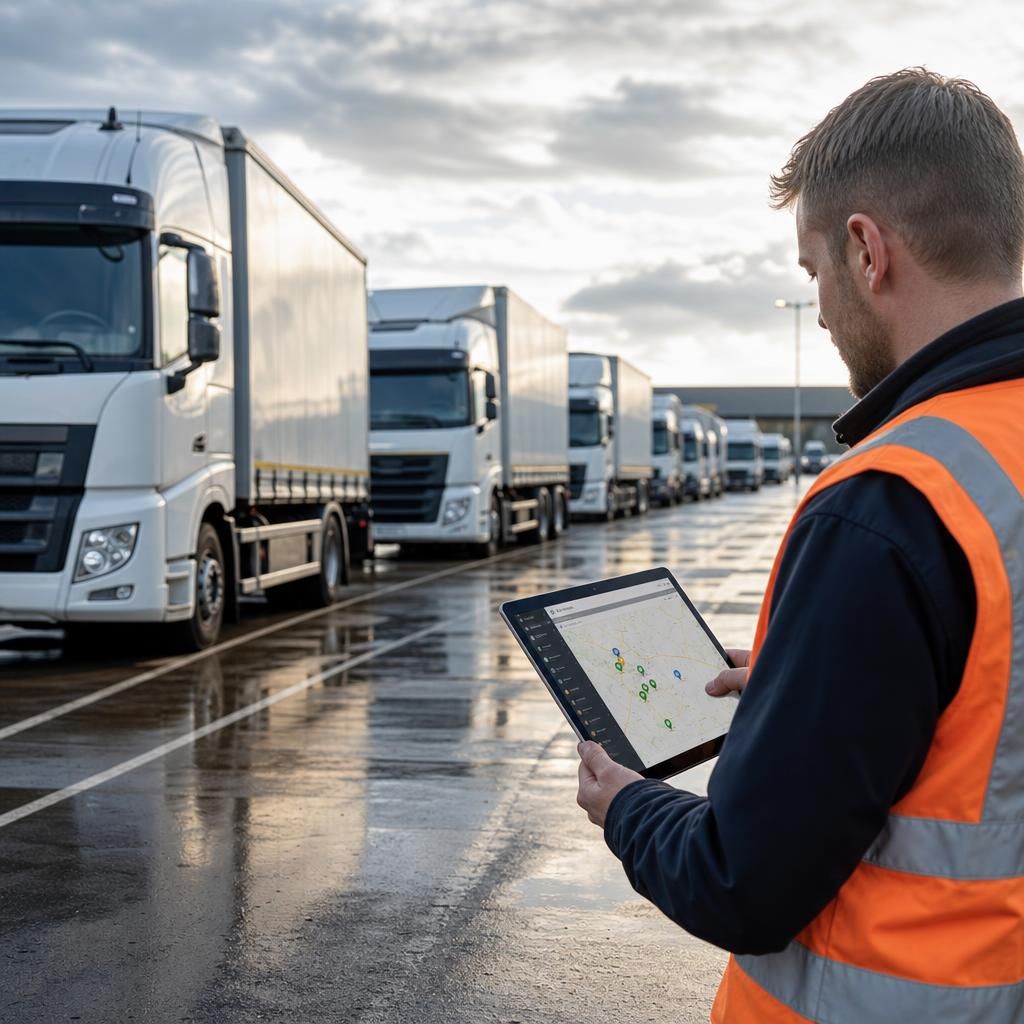 Fleet of commercial trucks with tracking technology
