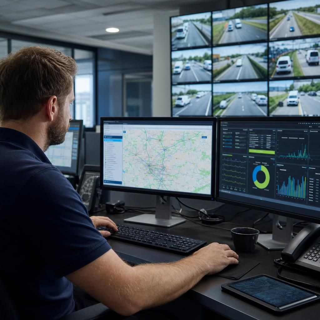 Logistics vehicles with digital tracking data overlay