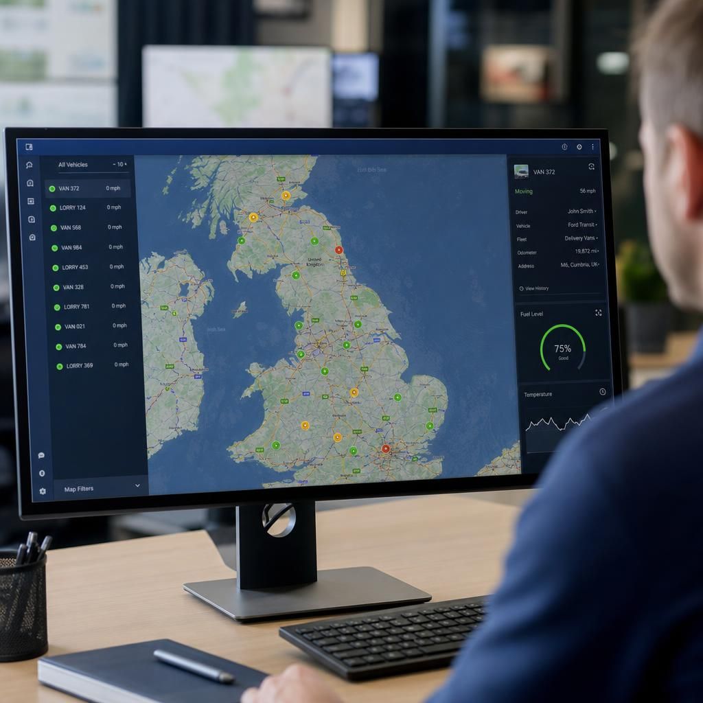 Fleet manager monitoring multiple screens