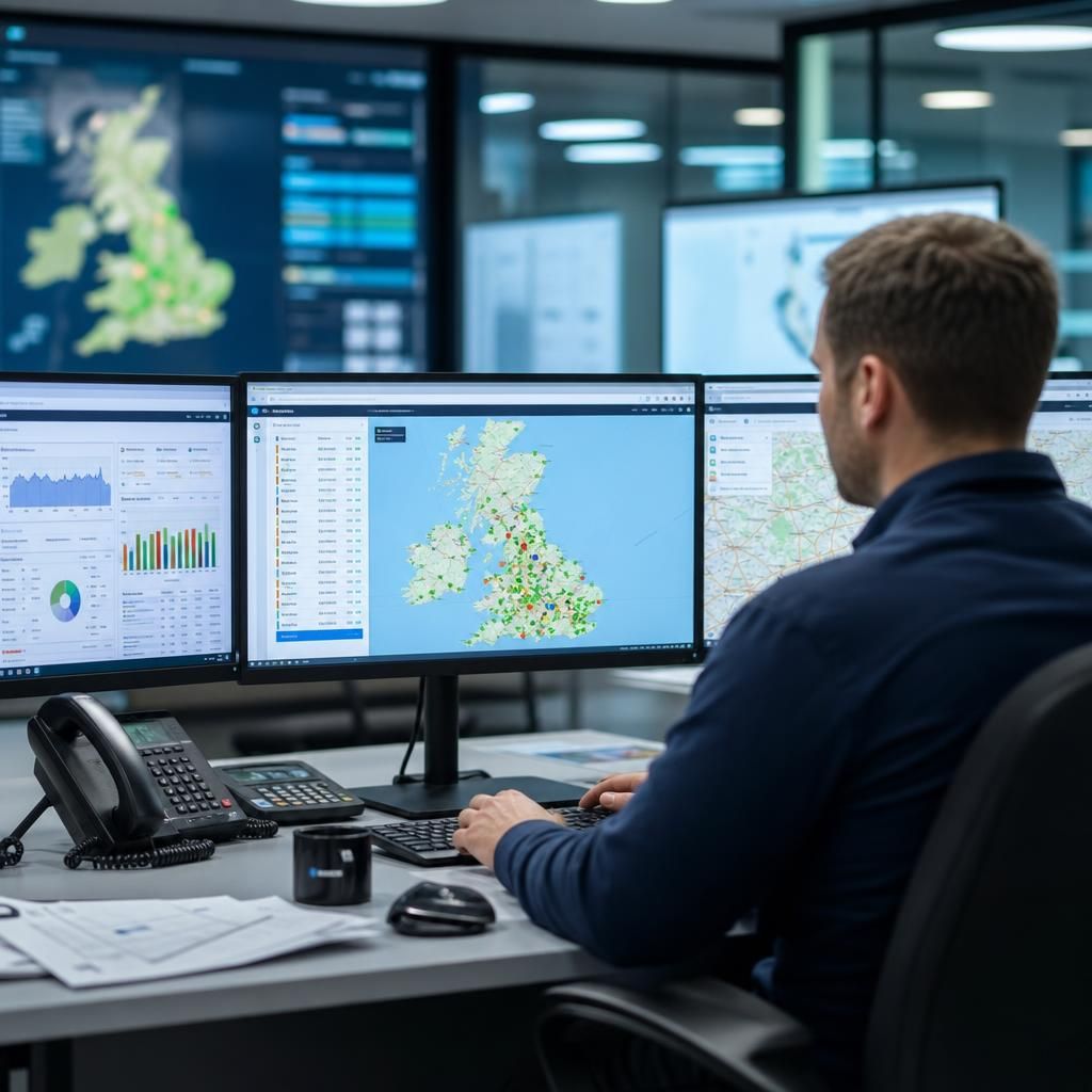 Logistics company managing vehicle fleet with tracking software