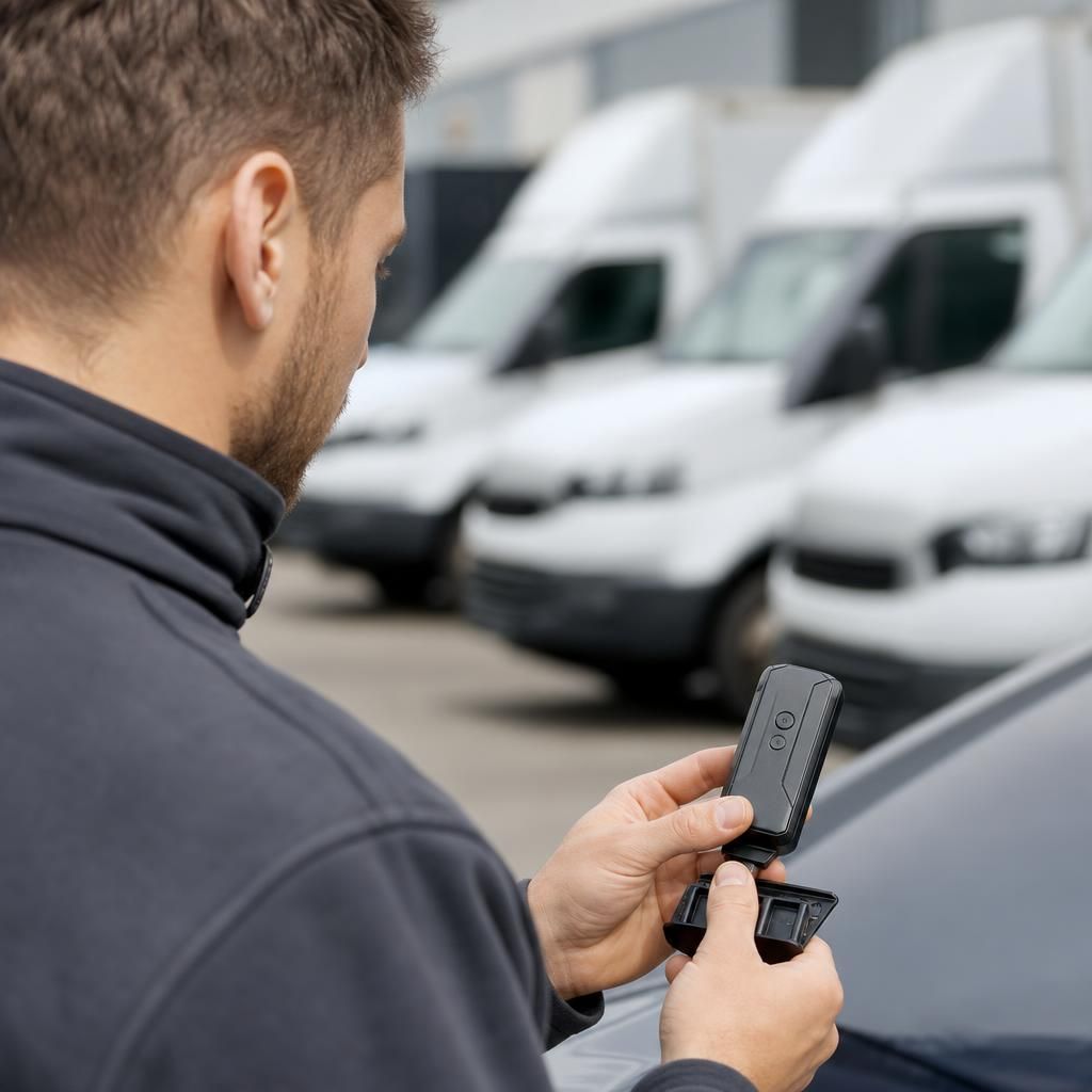 Delivery trucks at a distribution centre with GPS systems installed