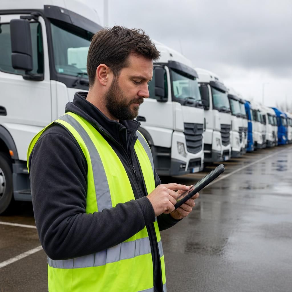 Truck driver receiving GPS data feedback