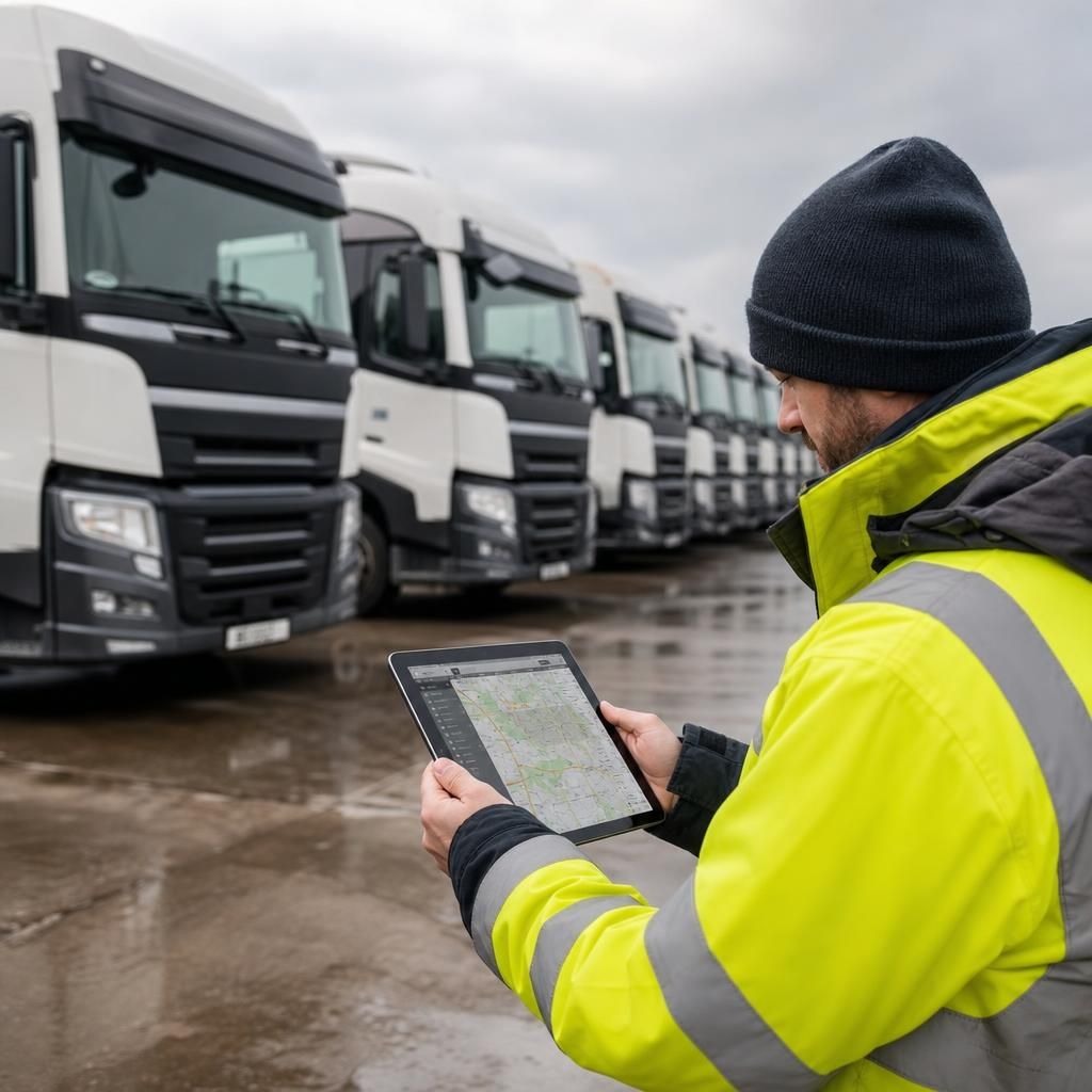 Driver analysing GPS data on a tablet