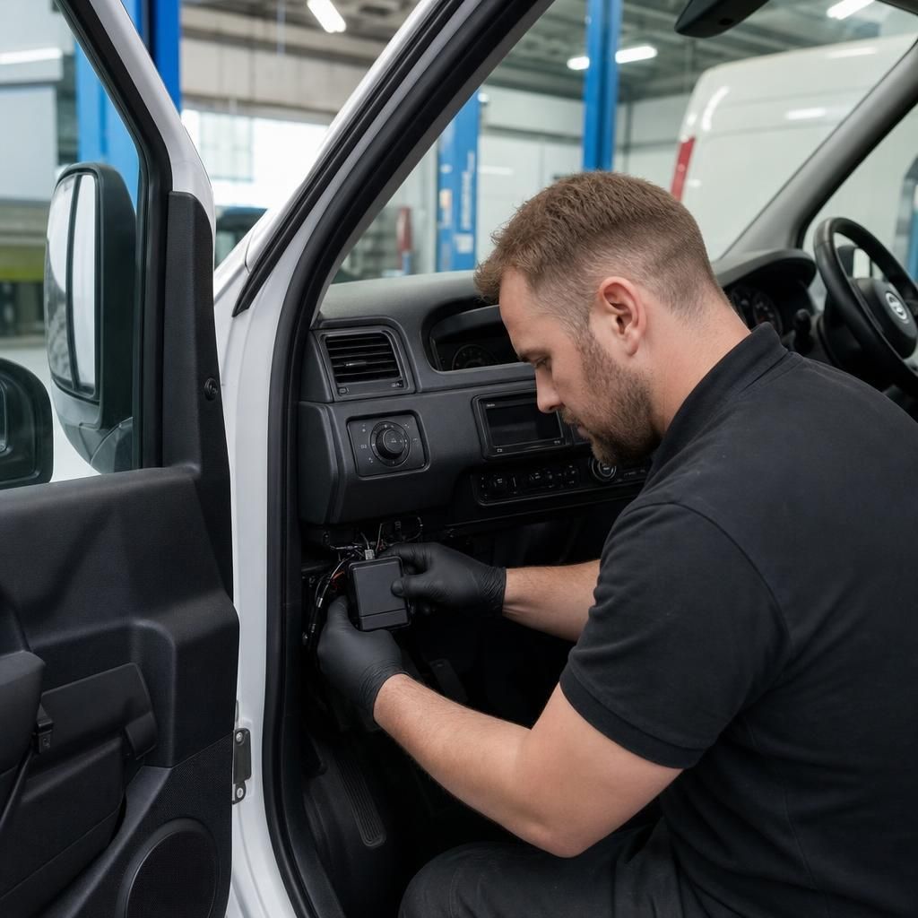 Van tracker device installed in a vehicle dashboard