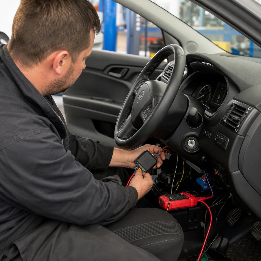 Fleet manager inspecting installed GPS units