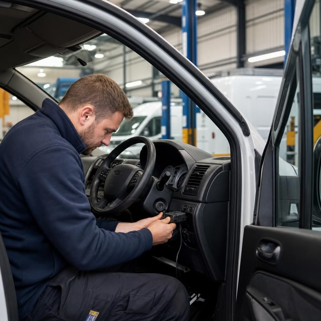 Fleet of delivery vans with GPS devices installed