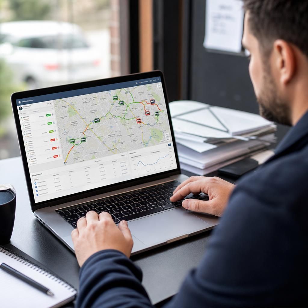 Driver behaviour monitoring through a telematics dashboard.