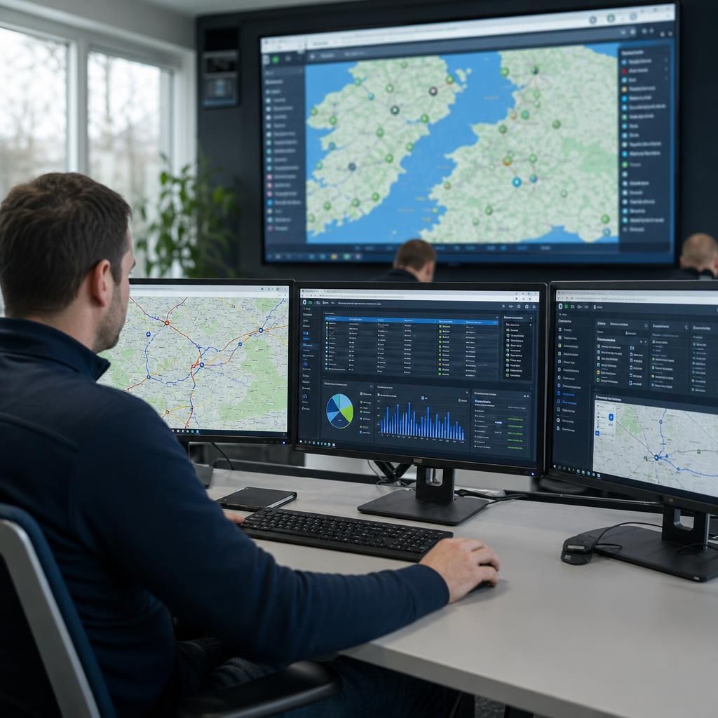 Fleet management dashboard with vehicles on a map
